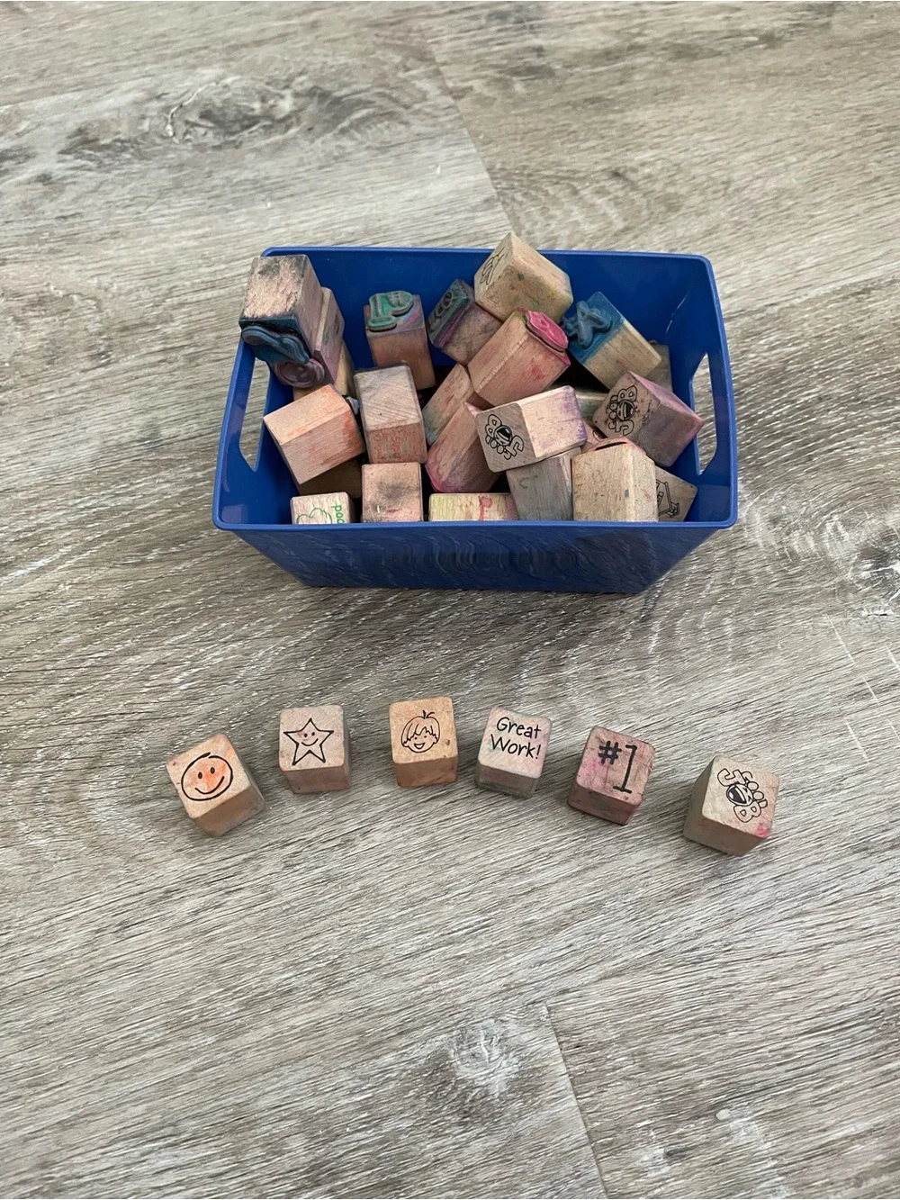 Vintage Wooden Rubber Stamp Lot 40+ Assorted Designs Teacher School Craft Stamps